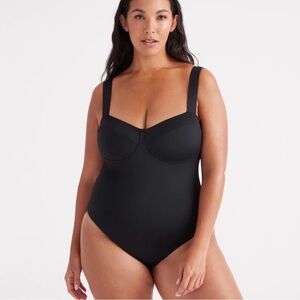 NWT Knix Balcony Cup Wide Strap Back Tie Closure One-Piece Swimsuit black L+